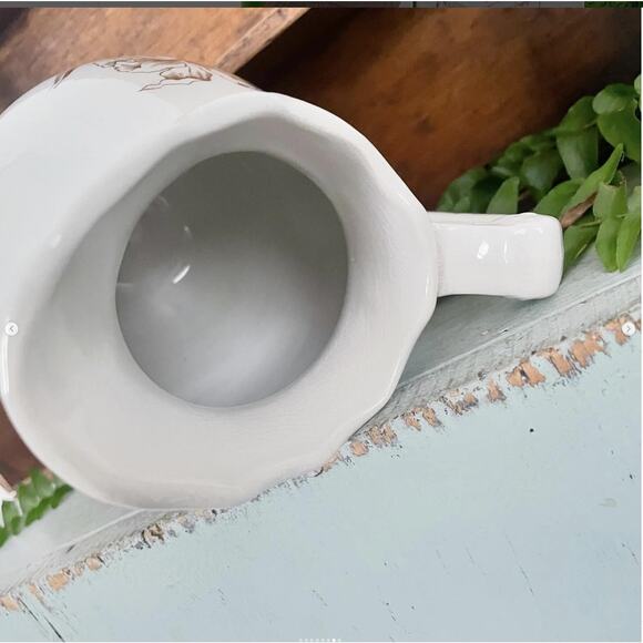 Vintage Brown Transferware PITCHER Ironstone Pottery Daffodil Flower Vanity - Picture 7 of 8